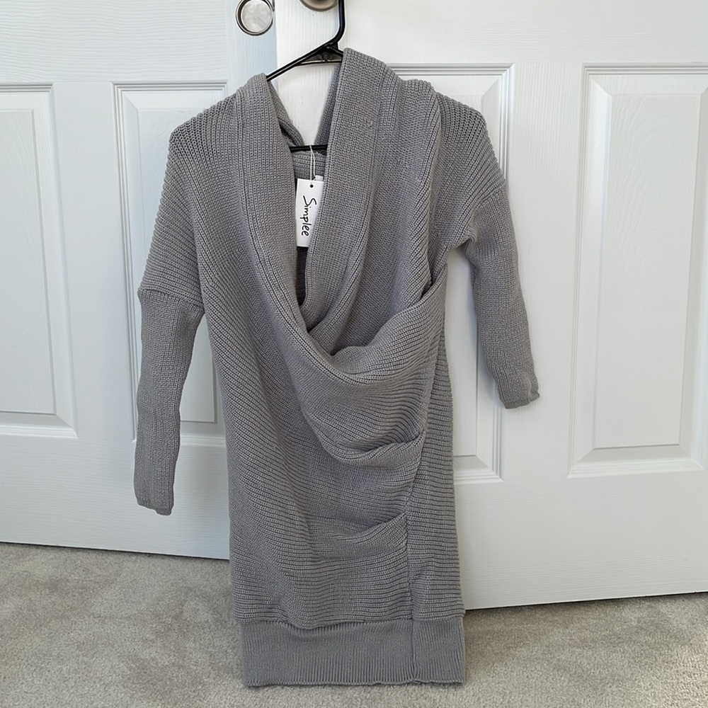 Grey Long-Sleeve Sweater Dress